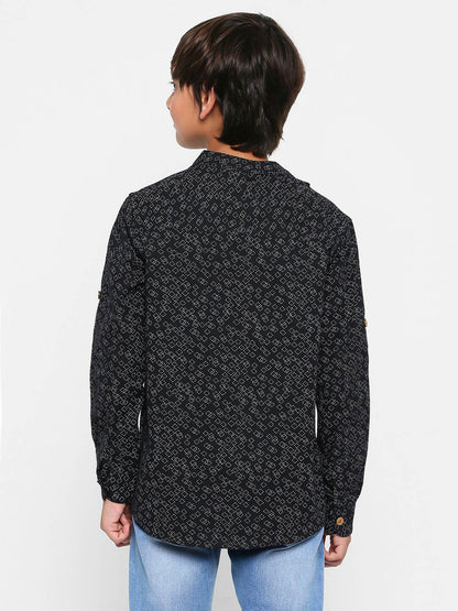 Manet Ethnic Full Sleeves Triangel Printed Shirt - Black - Distacart