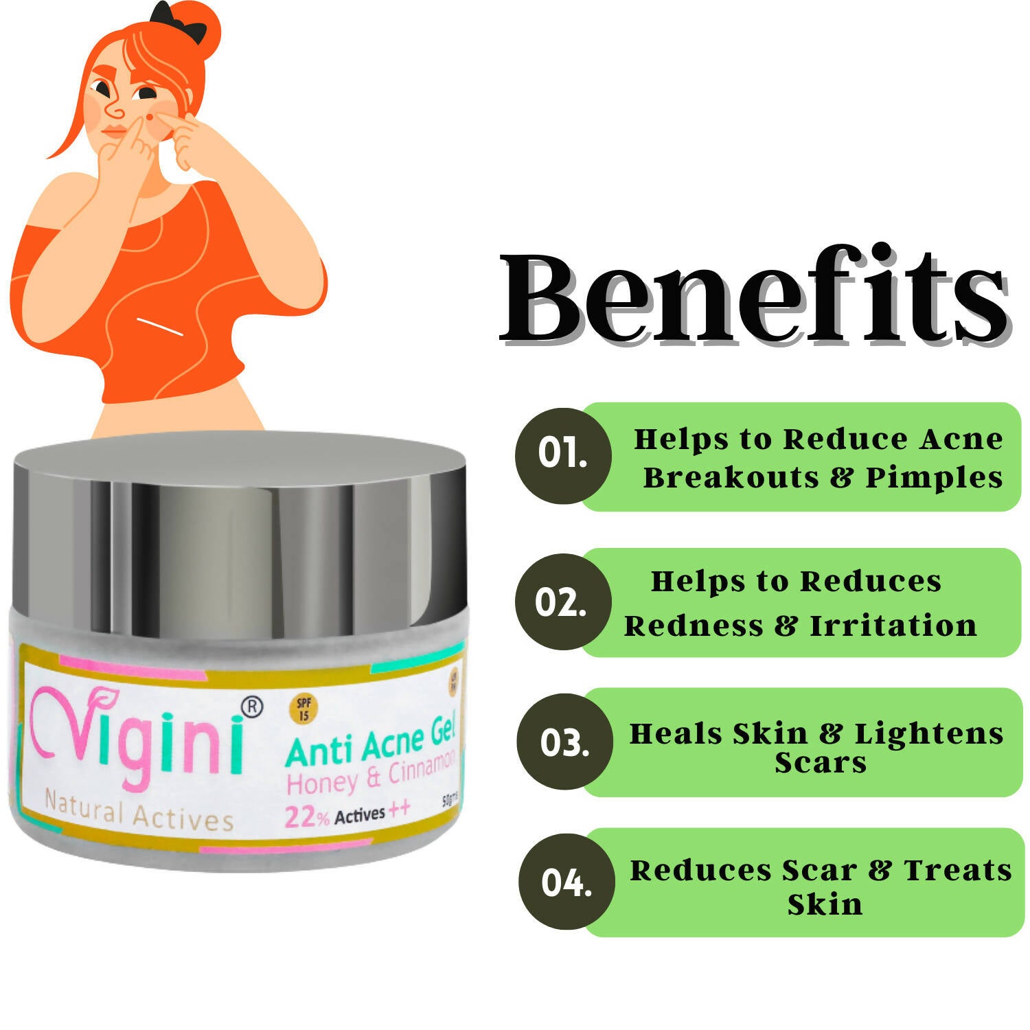 Vigini Natural Actives Anti Acne Face Day Night Gel for Men Women - Distacart