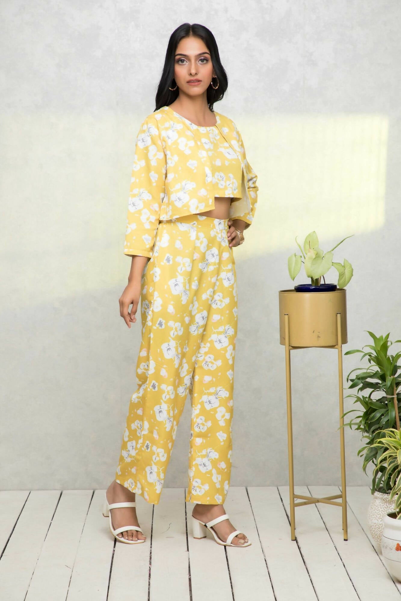 Myshka Women Yellow Printed Pastels Co-Ords - Distacart