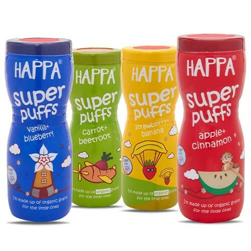 Happa Organic Multigrain Super Puffs Combo Of 4 (8 Months+) - Distacart