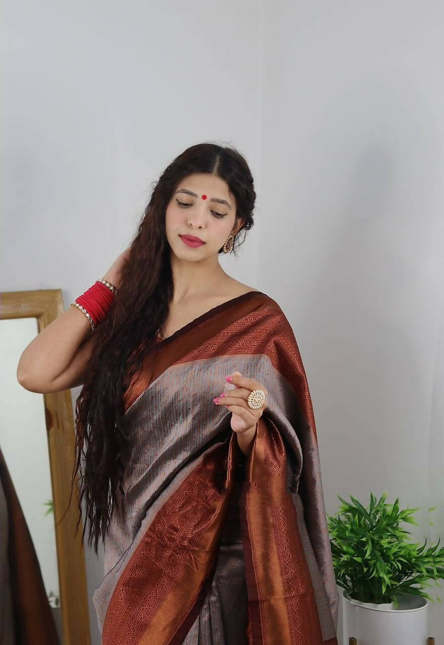 DEIANA'S Beautiful Golden Jari with New Design Soft Lichi Silk Saree - Cream - Distacart