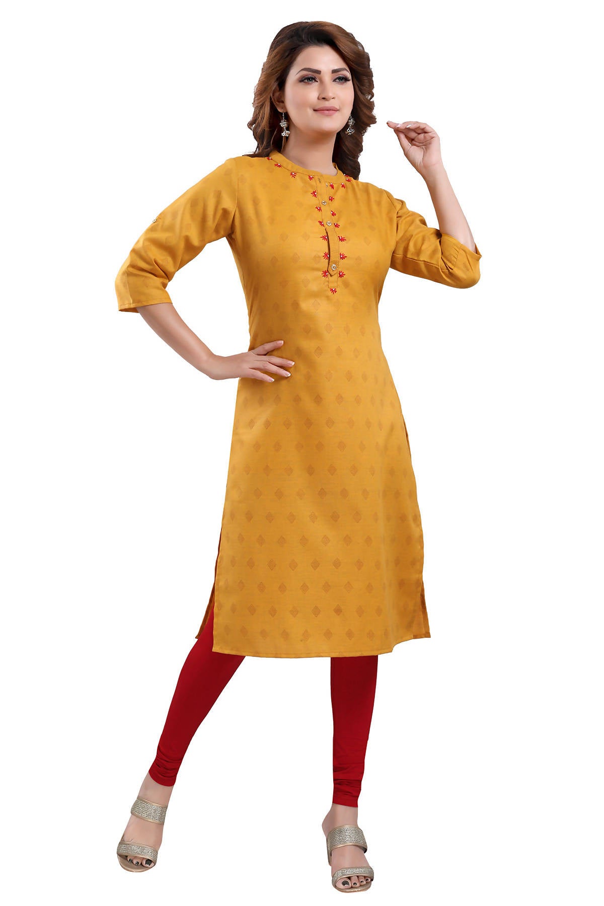 Snehal Creations Mustard Casual Cotton Printed Ladies Kurti - Distacart