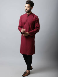 Thumbnail for Even Apparels Maroon Color Linen Pure Cotton Men's Kurta With Side Placket (SLD1182) - Distacart