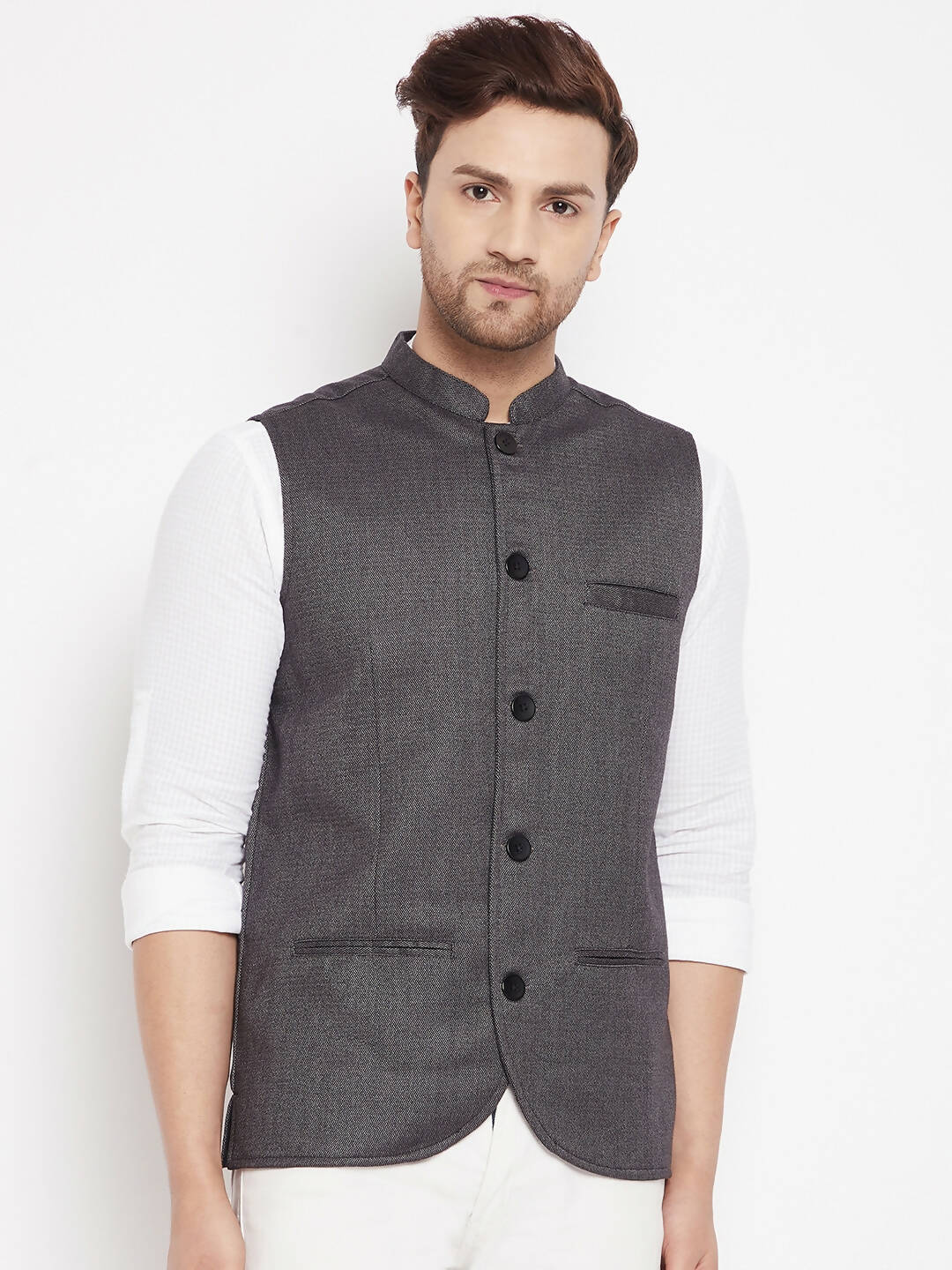 Even Apparels Grey Merino Men Woven Nehru Jacket PW685 - Distacart