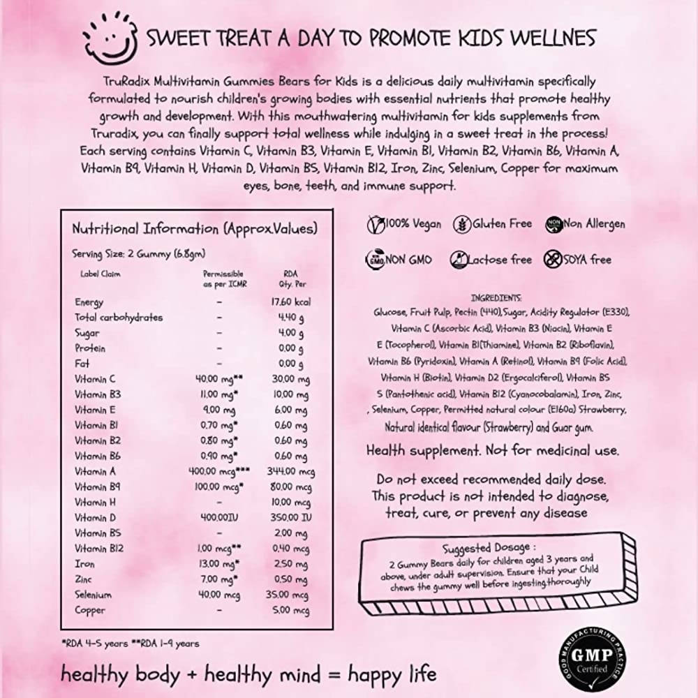 Truradix Kids Multivitamin Gummies-Strawberry Flavor - Distacart